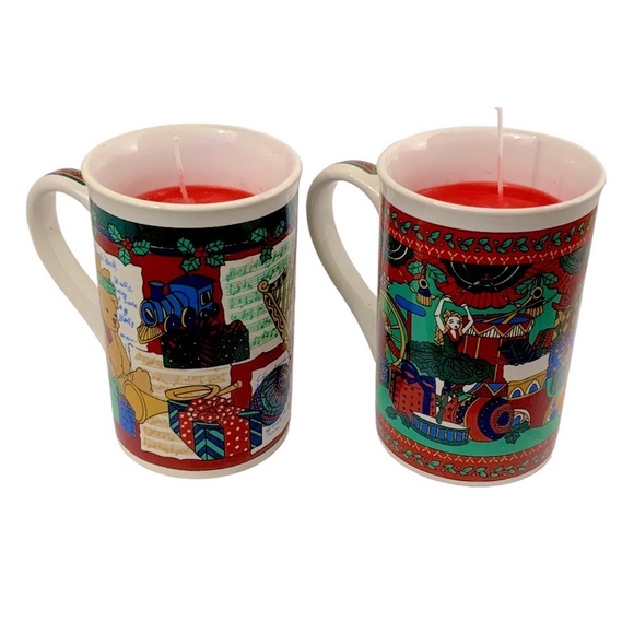 Christmas Candles Hand Poured Artisan Made Ceramic 10 OZ Cinnamon Scent 2 Pc Set - Picture 2 of 14